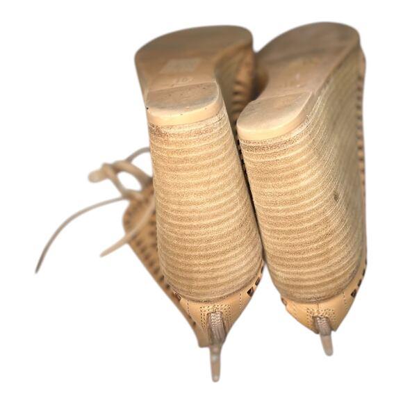 Jeffrey Campbell Rodillo Cutout Hi Wedge Peep Toe Sandals Nude Size 10 - Picture 2 of 10